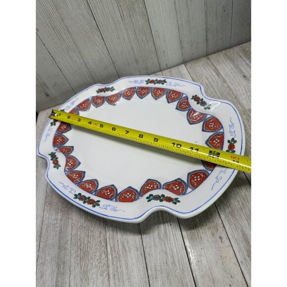 Vtg Stunning Red Stamp Chinese Heavy Porcelain Platter Tray 13" x 10" - Picture 9 of 10